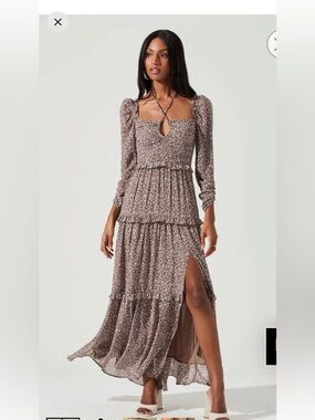 Astr Brown Floral Maxi Dress with Puff Sleeves
